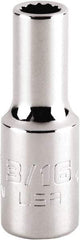 Proto - 3/16", 1/4" Drive, Standard Hand Socket - 12 Points, 1-15/64" OAL, Steel, Chrome Finish - Apex Tool & Supply