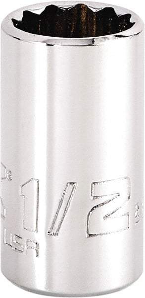 Proto - 1/2", 1/4" Drive, Standard Hand Socket - 12 Points, 1-15/64" OAL, Steel, Chrome Finish - Apex Tool & Supply