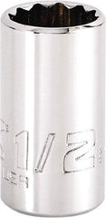 Proto - 1/2", 1/4" Drive, Standard Hand Socket - 12 Points, 1-15/64" OAL, Steel, Chrome Finish - Apex Tool & Supply
