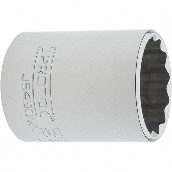 Proto - 1/2" Drive, Standard Hand Socket - 12 Points, 2" OAL, Steel, Chrome Finish - Apex Tool & Supply
