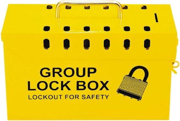 NMC - 10" Deep x 4" Wide x 6" High, Portable Group Lockout Box - Yellow, 13 Padlocks - Apex Tool & Supply