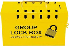 NMC - 10" Deep x 4" Wide x 6" High, Portable Group Lockout Box - Yellow, 13 Padlocks - Apex Tool & Supply