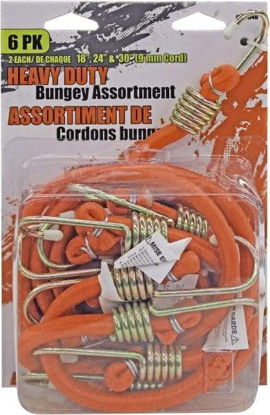 Erickson Manufacturing - Bungee Cord with Steel Hook - 18, 24, 30" OAL, Orange - Apex Tool & Supply