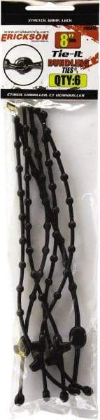 Erickson Manufacturing - 8" Long Black Rubber Reusable Cable Tie - 10 Lb Tensile Strength, 3mm Thick, 3" Max Bundle Diam - Apex Tool & Supply