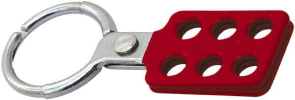 NMC - Single Jaw, 1-1/2" Jaw Diam, 6 PadLocks, Red Vinyl Insulation Aluminum Lockout Hasp - Scissor Action, 4-3/8" Long x 1-1/2" Wide, Red - Apex Tool & Supply