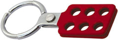 NMC - Single Jaw, 1-1/2" Jaw Diam, 6 PadLocks, Red Vinyl Insulation Aluminum Lockout Hasp - Scissor Action, 4-3/8" Long x 1-1/2" Wide, Red - Apex Tool & Supply