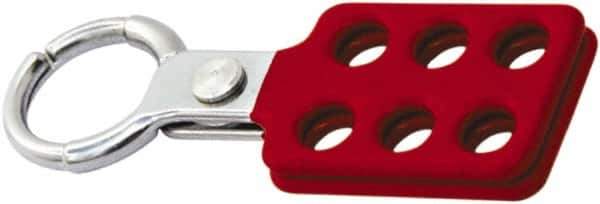 NMC - Single Jaw, 1" Jaw Diam, 6 PadLocks, Red Vinyl Insulation Aluminum Lockout Hasp - Scissor Action, 4-3/8" Long x 1-1/2" Wide, Red - Apex Tool & Supply