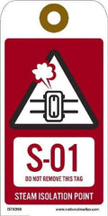 NMC - 6" High x 3" Long, S - 01 THRU S - 10 DO NOT REMOVE THIS TAG STEAM ISOLATION POINT, English Safety & Facility Energy Isolation Tag - 1 Side, Red Unrippable Vinyl - Apex Tool & Supply