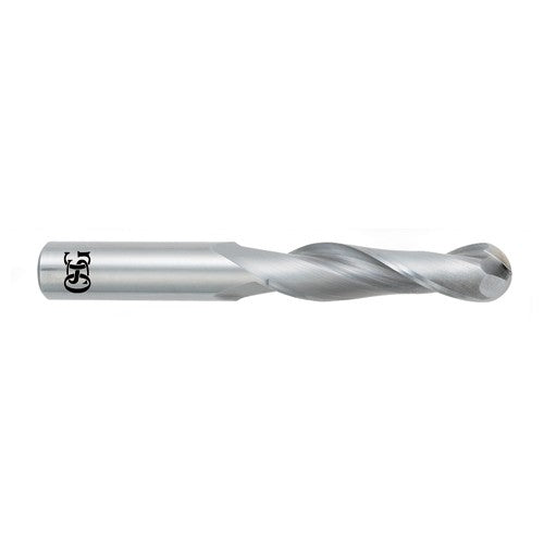 25 mm Dia. × 25 mm Shank × 57 mm DOC × 127 mm OAL, CBD Bright, 2 Flute, 30° Helix, Round, Ballnose End Mill - Apex Tool & Supply
