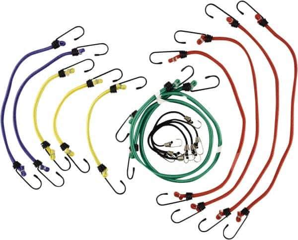 Erickson Manufacturing - Bungee Cord with S Hook - 10, 13, 18, 24, 30" OAL, Red/Blue/Green/Yellow - Apex Tool & Supply