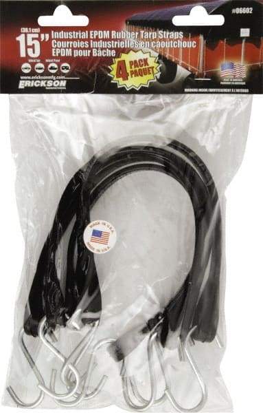 Erickson Manufacturing - Tarp Strap with S Hook - 15" OAL, Black - Apex Tool & Supply