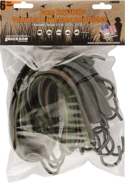 Erickson Manufacturing - Tarp Strap with S Hook - 10, 15, 21" OAL, Camouflage Green - Apex Tool & Supply