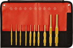 Mayhew - 10 Piece, 1.5 to 12mm, Pin Punch Set - Round Shank, Brass, Comes in Kit Bag - Apex Tool & Supply