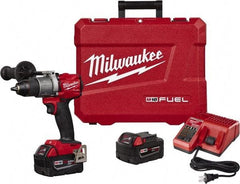 Milwaukee Tool - 18 Volt 1/2" Single-Sleeve Ratcheting Chuck Cordless Hammer Drill - 0 to 32,000 BPM, 0 to 550 & 0 to 2,000 RPM, Reversible - Apex Tool & Supply