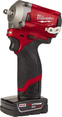 Milwaukee Tool - 3/8" Drive 12 Volt Pistol Grip Cordless Impact Wrench & Ratchet - 2,700 RPM, 0 to 3,200 BPM, 250 Ft/Lb Torque, 2 Lithium-Ion Batteries Included - Apex Tool & Supply