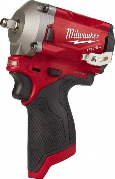 Milwaukee Tool - 1/4" Drive 12 Volt Pistol Grip Cordless Impact Wrench & Ratchet - 3,200 RPM, 0 to 4,300 BPM, 100 Ft/Lb Torque, Lithium-Ion Batteries - Apex Tool & Supply