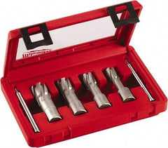 Milwaukee Tool - 4 Piece, 9/16 to 15/16" Cutter Diam, 1-3/8" Cutting Depth, Carbide-Tipped Annular Cutter Set - 9/16, 11/16, 13/16, 15/16" Cutter Diam - Apex Tool & Supply