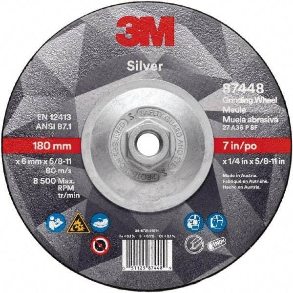 3M - Depressed-Center Wheels Wheel Diameter (Inch): 7 Wheel Thickness (Decimal Inch): 0.2500 - Apex Tool & Supply