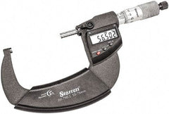 Starrett - 50 to 75mm Range, 0.001mm Graduation, Mechanical Outside Micrometer - Ratchet Thimble, 43mm Throat Depth, Accurate to 0.001mm - Apex Tool & Supply