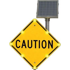 TAPCO - "Caution", 30" Wide x 30" High, Aluminum Traffic Control Signs - Fluorescent Yellow, Black, Diamond Grade Reflectivity, Diamond, Post Mount - Apex Tool & Supply
