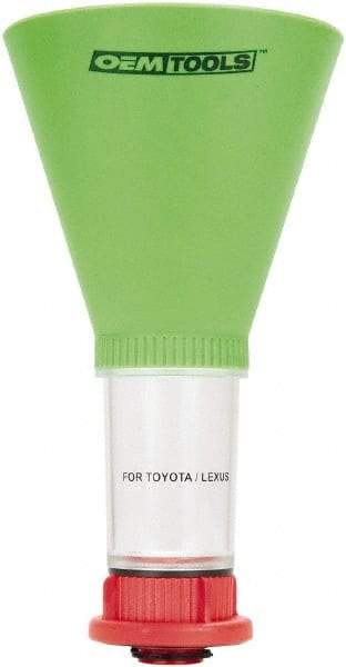 OEM Tools - 16 oz Capacity Plastic Funnel - 5" Mouth OD, 3-3/4" Straight Spout, Green, Clear & Red - Apex Tool & Supply