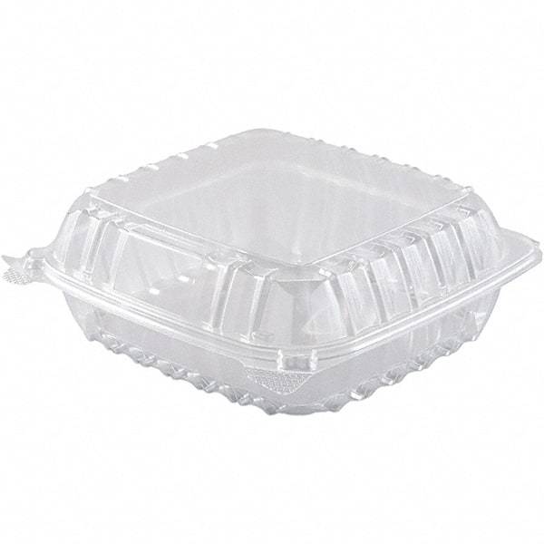DART - 8-19/64 x 8-19/64 x 3" Hinged-Lid Plastic Containers - Clear - Apex Tool & Supply