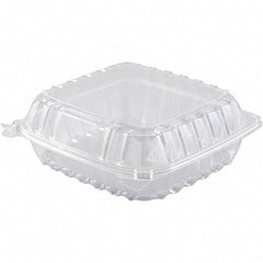 DART - 8-19/64 x 8-19/64 x 3" Hinged-Lid Plastic Containers - Clear - Apex Tool & Supply