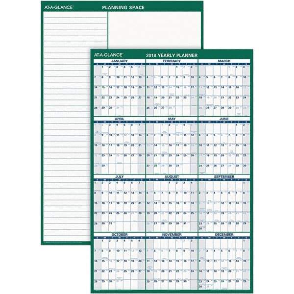 AT-A-GLANCE - 1 Sheet, 32 x 48", Erasable Wall Calendar - Green & White - Apex Tool & Supply