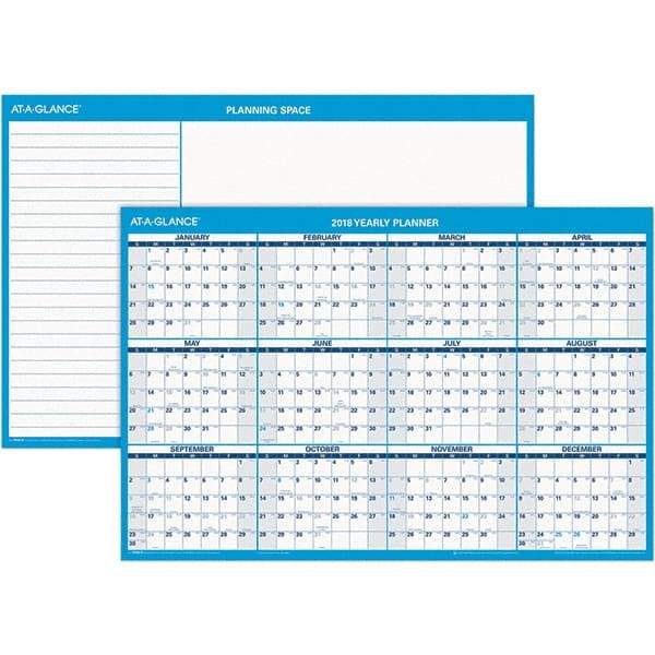 AT-A-GLANCE - 1 Sheet, 36 x 24", Erasable Wall Calendar - Blue & White - Apex Tool & Supply
