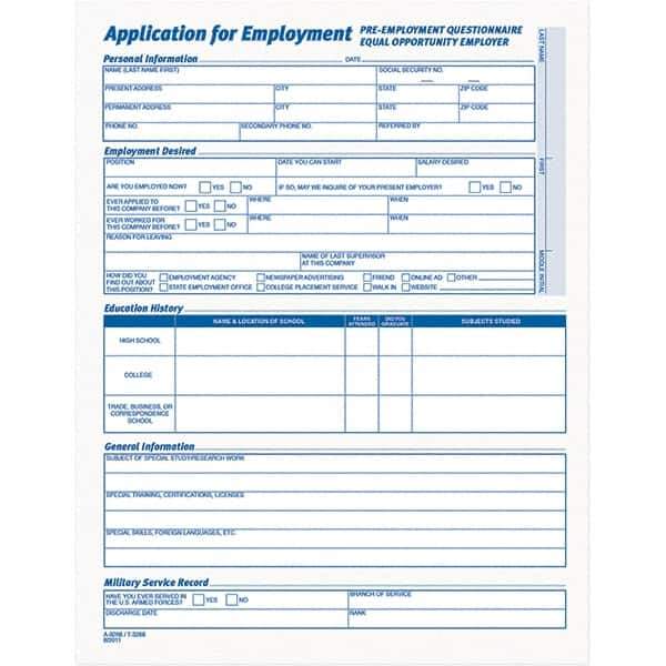 TOPS - 25 Sheet, 17 x 11", Employment Application Form - Purple & White - Apex Tool & Supply