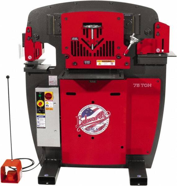 Edwards Manufacturing - 10" Throat Depth, 75 Ton Punch Pressure, 1-1/16" in 7/8" Punch Capacity Ironworker - 7-1/2 hp, 3 Phase, 230 Volts, 50" Wide x 60-1/4" High x 45" Deep - Apex Tool & Supply
