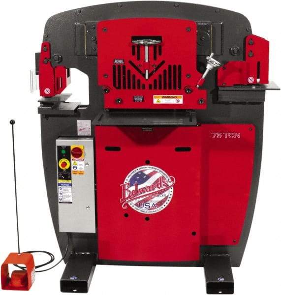 Edwards Manufacturing - 10" Throat Depth, 75 Ton Punch Pressure, 1-1/16" in 7/8" Punch Capacity Ironworker - 7-1/2 hp, 3 Phase, 230 Volts, 50" Wide x 60-1/4" High x 45" Deep - Apex Tool & Supply