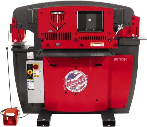 Edwards Manufacturing - 9-3/4" Throat Depth, 65 Ton Punch Pressure, 1-1/16" in 3/4" Punch Capacity Ironworker - 7-1/2 hp, 3 Phase, 230 Volts, 50" Wide x 60-1/4" High x 45" Deep - Apex Tool & Supply