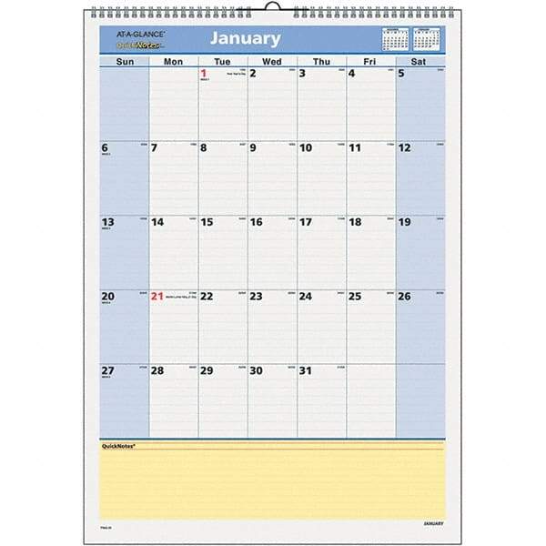 AT-A-GLANCE - 12 Sheet, 12 x 17", Wall Calendar - Blue & Yellow - Apex Tool & Supply