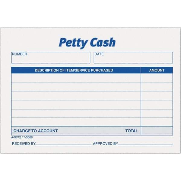 TOPS - 600 Sheet, 3-1/2 x 5", Petty Cash Slips - Blue & White - Apex Tool & Supply