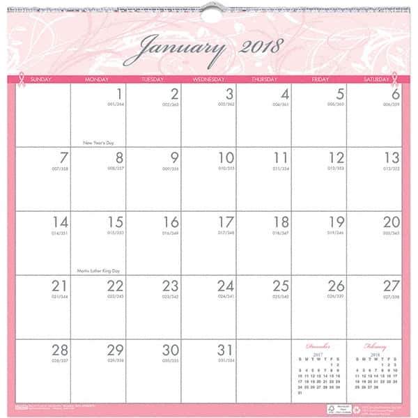 House of Doolittle - 12 Sheet, 12 x 12", Wall Calendar - Pink & Gray - Apex Tool & Supply