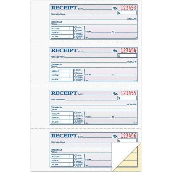 TOPS - 200 Sheet, 7-1/8 x 2-3/4", Receipt Book - Blue, White & Yellow - Apex Tool & Supply