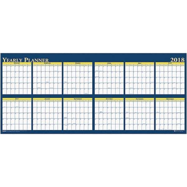 House of Doolittle - 1 Sheet, 60 x 26", Erasable Wall Planner - Yellow & Blue - Apex Tool & Supply
