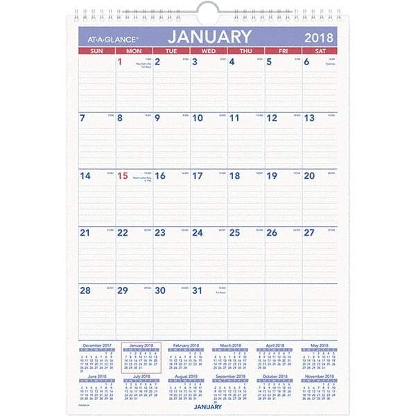 AT-A-GLANCE - 12 Sheet, 12 x 17", Erasable Wall Calendar - White - Apex Tool & Supply