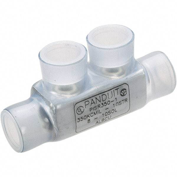 Panduit - 10 to 8 AWG Compatible, Vinyl Partially Insulated, Crimp-On Butt Splice Terminal - Aluminum Contacts, 2.38" OAL, Clear - Apex Tool & Supply
