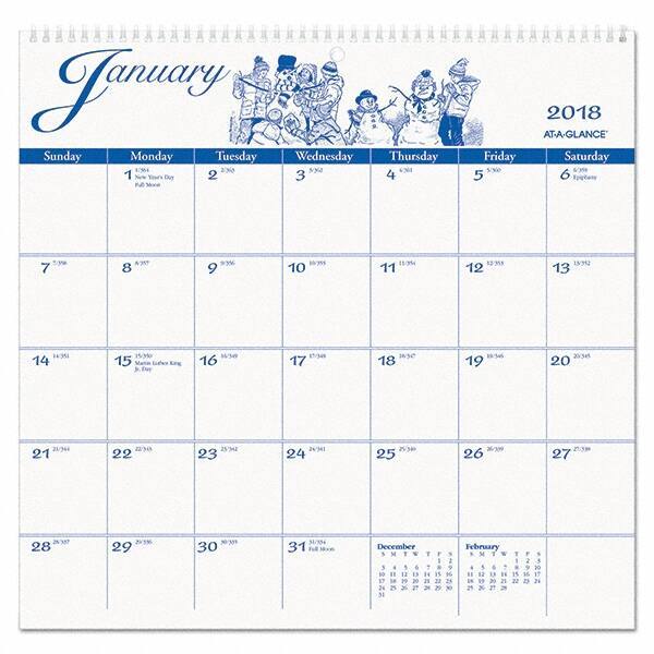 AT-A-GLANCE - 12 Sheet, 12 x 11-3/4", Wall Calendar - White - Apex Tool & Supply