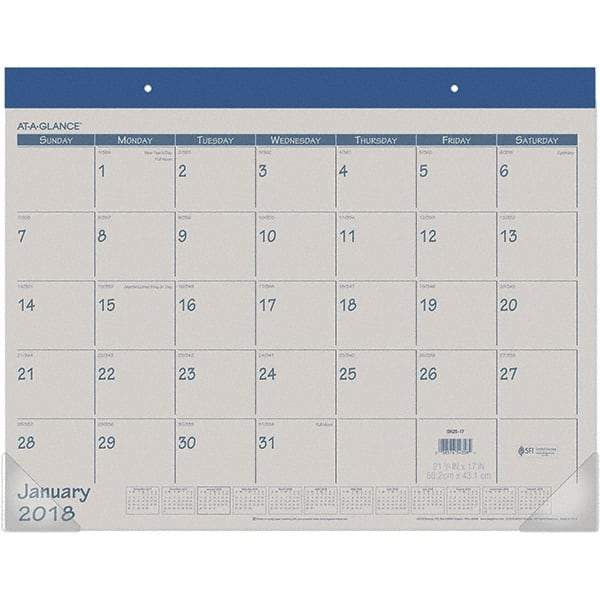 AT-A-GLANCE - 12 Sheet, 22 x 17", Desk Pad Calendar - Blue - Apex Tool & Supply