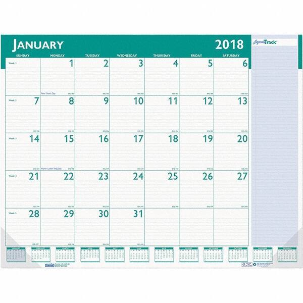 House of Doolittle - 12 Sheet, 22 x 17", Desk Pad Calendar - White & Teal - Apex Tool & Supply