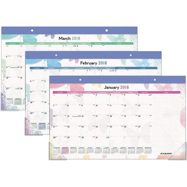 AT-A-GLANCE - 12 Sheet, 17-3/4 x 10-7/8", Desk Pad Calendar - Watercolors - Apex Tool & Supply