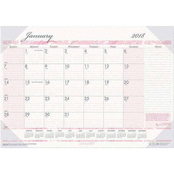 House of Doolittle - 12 Sheet, 18-1/2 x 13", Desk Pad Calendar - Pink & Gray - Apex Tool & Supply