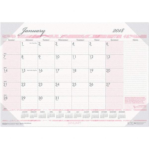 House of Doolittle - 12 Sheet, 22 x 17", Desk Pad Calendar - Pink & Gray - Apex Tool & Supply