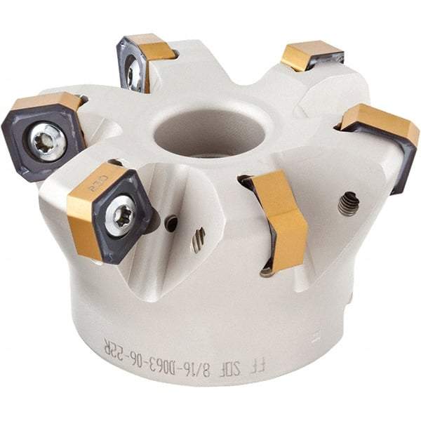 Iscar - 7 Inserts, 3.211" Cutter Diam, 0.047" Max Depth of Cut, Indexable High-Feed Face Mill - 1" Arbor Hole Diam, 2-3/4" High, FF SOF Toolholder, ON.U 05, OXMT 0507, S845 SN.U 13 Inserts, Series Helido - Apex Tool & Supply