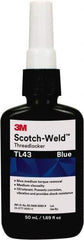 3M - 50 mL, Blue, Medium Strength Liquid Threadlocker - Series TL43, 24 hr Full Cure Time - Apex Tool & Supply
