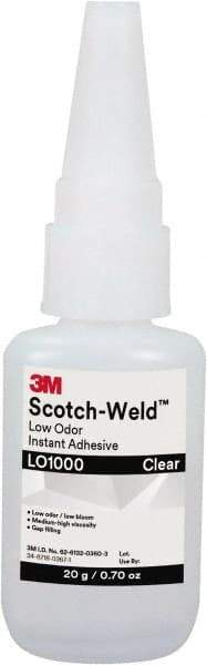 3M - 0.71 oz Bottle Clear Instant Adhesive - Series Part Number LO1000, 20 to 70 sec Working Time, 24 hr Full Cure Time - Apex Tool & Supply
