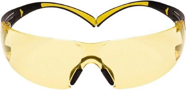 3M - Amber Lenses, Frameless Safety Glasses - Anti-Fog, Yellow, Black Frame, Size Universal, Wrap Around - Apex Tool & Supply